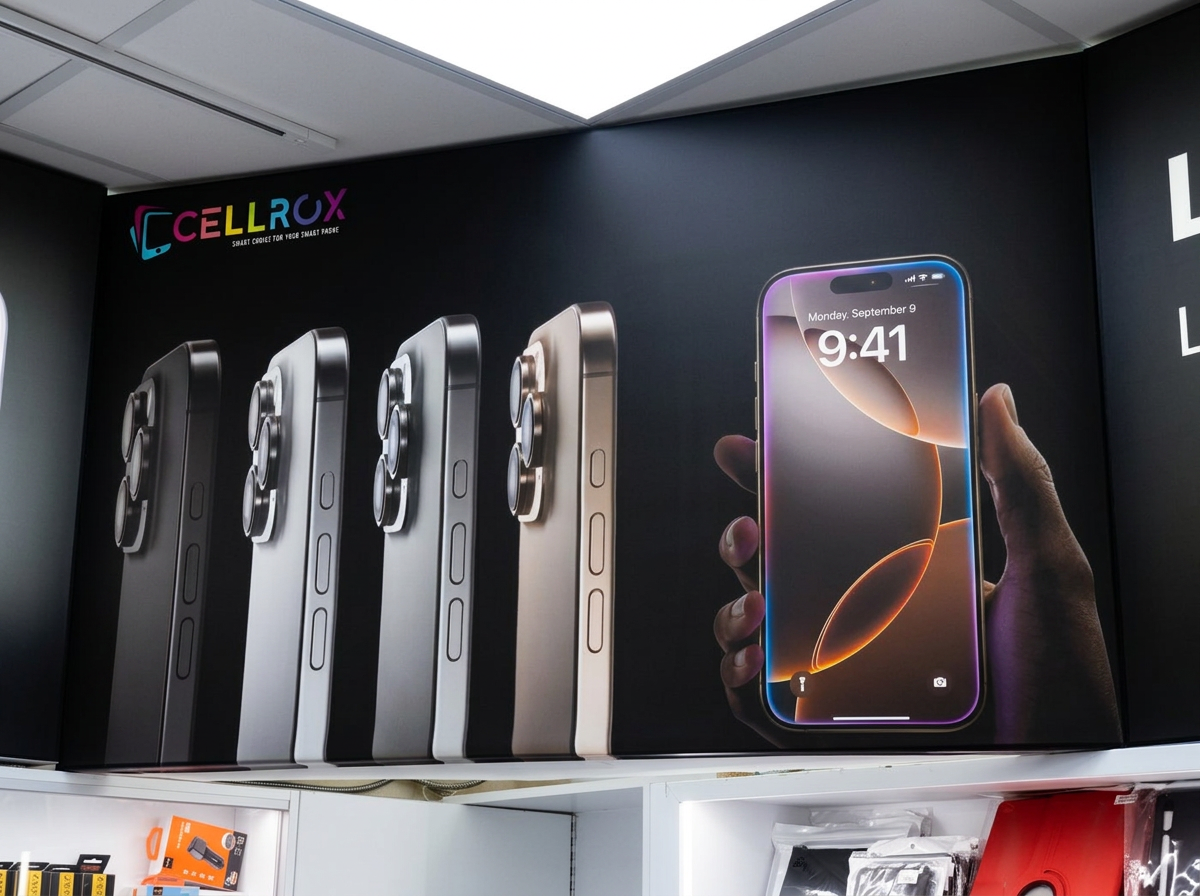 CELLROX Ajax counter inside Walmart Supercentre with the latest iPhones and accessories on display